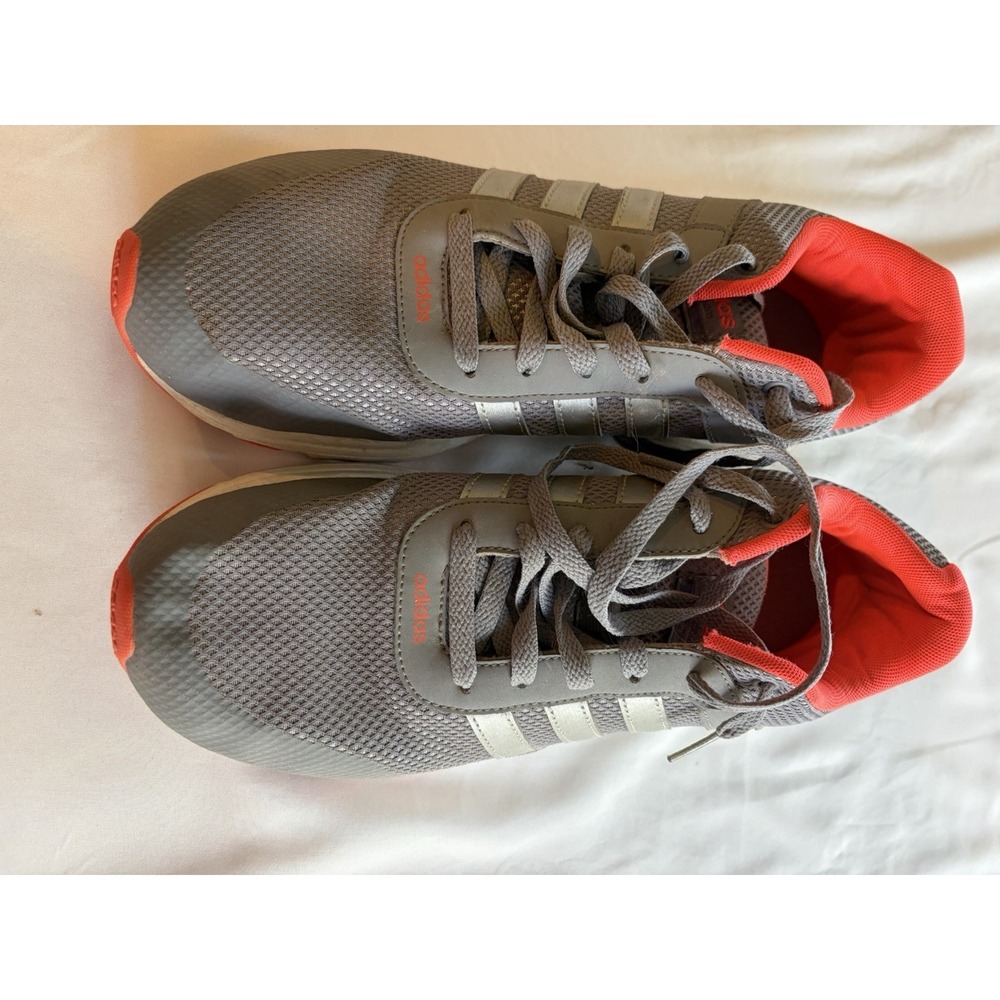 adidas Cloudfoam Gray/Orange Men's Low Top Lace Up Mesh Sneakers Rubber